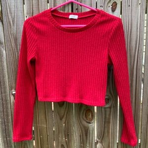 Red Long Sleeve Crop Top